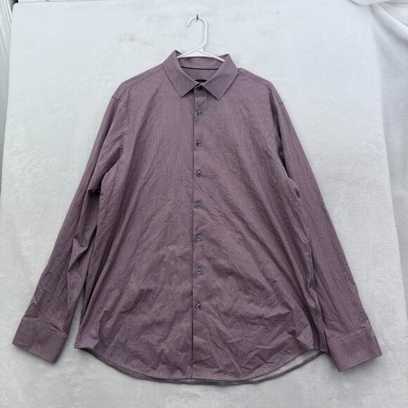Bugatchi Shirt Mens XL Red Geometric Oohcotton Tech 8 Way Stretch Button Up - Picture 1 of 10